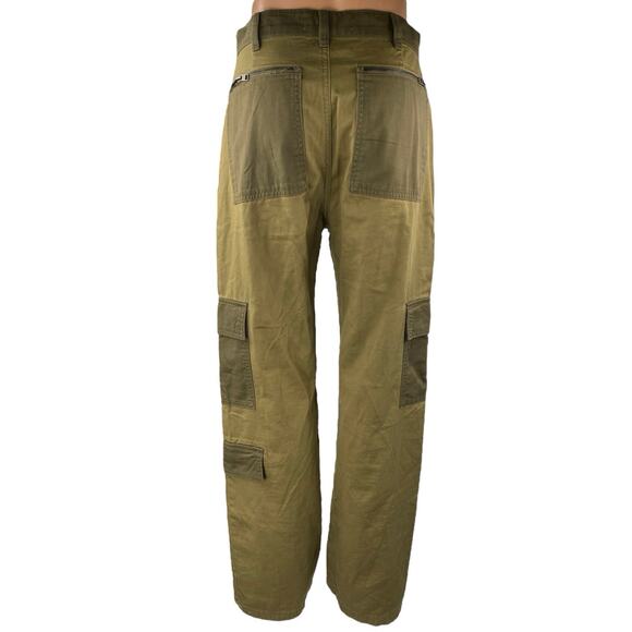 Zara Green Colorblock High Waisted Military Cargo Wide Leg Baggy Pants Size 4 - Picture 3 of 6